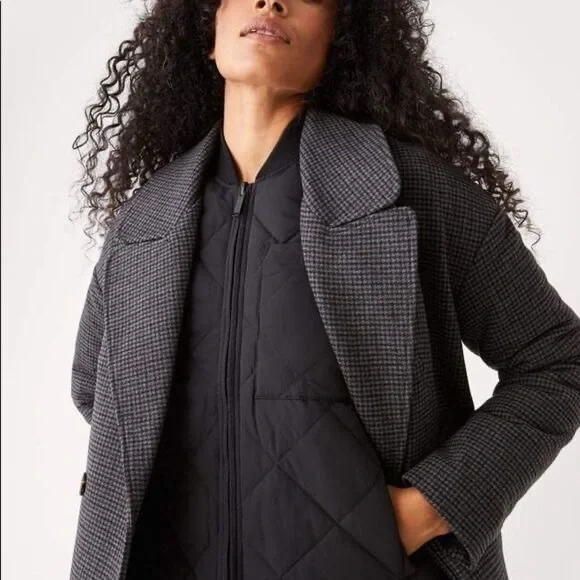nwt frank & oakmackenzie oversized belted cocoon coat in houndstooth, size lg
